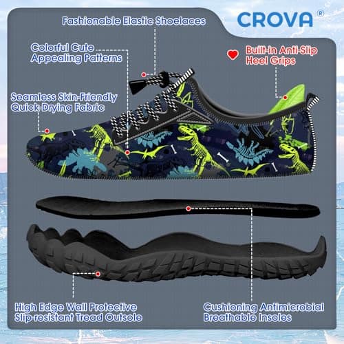 CROVA Built-in Heel Grips Water Shoes for Kids Girls Boys Hiking Shoes Wide Barefoot Swim Beach Pools Slip-On Quick Dry Lightweight for Big Little Kids Toddler — view 7