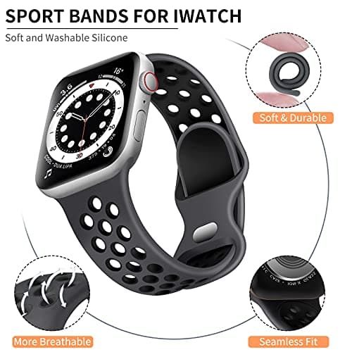 Lerobo Compatible with Apple Watch Band 44mm 45mm Series 10 11 46mm 42mm 49mm Men Women,Soft Silicone Breathable Sport Band Compatible for Apple Watch Ultra SE 3 2 for iWatch Series 9 8 7 6 5 4 3 Black