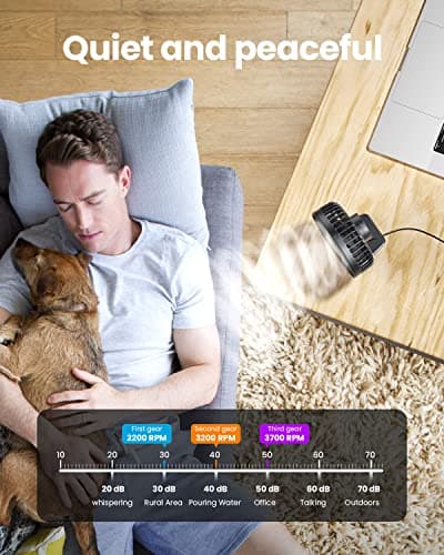 Gaiatop USB Desk Fan, Small But Powerful, Personal Quiet 3 Speeds Portable Fan, Adjustment Mini Table Desktop for Better Cooling Home Office Car Indoor Outdoor Black — view 5