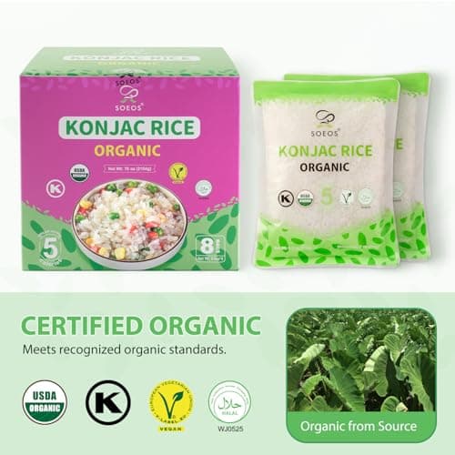 Soeos Organic Konjac Rice, 8 Packs (270g per Pack) – Healthy Low-Carb, Keto & Gluten-Free Rice Substitute — view 4