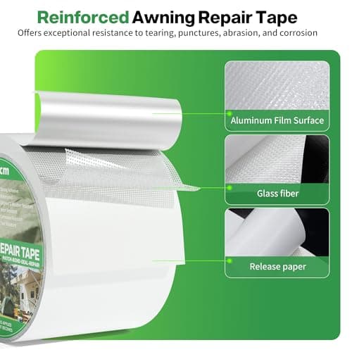 Hoacm Heavy Duty Awning Repair Tape, 3.15" x 25 FT, White — view 2