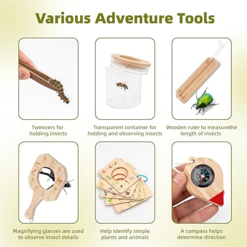 KDSFT Wooden Bug Catcher for Kids, Outdoor Explorer Bug Catching Kit with Butterfly Kit, Bug Habitat & Magnifying Glass, Adventure Set for Backyard & Camping, Outdoor Toys for Toddlers 3+ Years — view 2