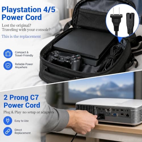 for Sony PS4 Power Cord 2 Prong: for Xbox One Series S/X AC Power Cable — view 4