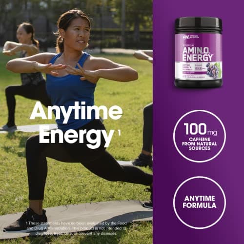 Optimum Nutrition, Amino Energy - Pre Workout with Green Tea, Bcaa, Amino Acids, Keto Friendly, Green Coffee Extract, Energy Powder - Concord Grape, 65 Servings — view 3