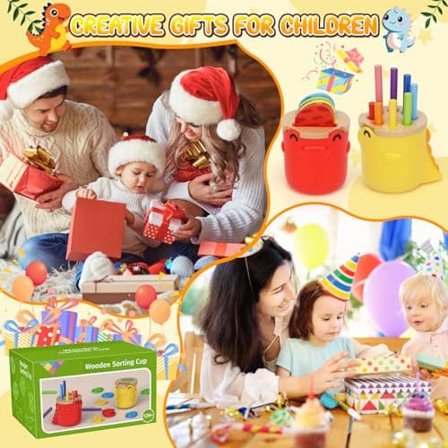 Montessori Toys for 1 2 3 Year Old Boys Girls: Wooden Colour Sorting & Stacking Cups Gifts for 2-3-4 Year Old Kids Learning Fine Motor Skills Educational Sensory Toys for Toddler Birthday Gifts — view 5