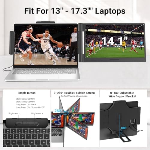 Laptop Screen Extender 14.1" 1080P IPS, Dual Screen Portable Monitor for Laptop 13-17.3", Plug & Play Monitor Extender with USB-C/HDMI, Travel Monitor for Work & Home Office Mac/Windows/Chrome/Android — view 4