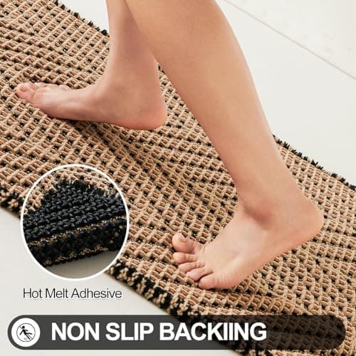 Sunfly Waffle Bath Mat, Boho Bathroom Rugs Non Slip Washable Super Absorbent Quick Dry Bath Mat Farmhouse Bathroom Decor, 16"x24" Black &Khaki — view 4
