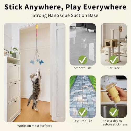 JoyBruko Interactive Cat Toys for Indoor Cats, Automatic Cat Wand Toy Enrichment for Bored Kitten, Spin Butterfly with Self-Holding Suction Base, Rechargeable Electric Moving Feather Stimulating Toy — view 4