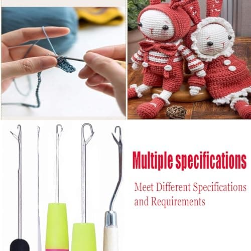 HAMIYELL Pack of 5 Different Sizes Latch Hook Crochet Needle Hook Tools for Braid Hair, Scarf Carpet Making and Other Crafts — view 3