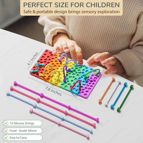 Sensory Activity Board for Kids Boys Girls, Fidget Toys for Stress Anxiety Autistic ADHD, Calm Down Travel Airplane Essentials Toys for 3+ Year Old, Portable Travel Storage Box & 14 Strings — view 5