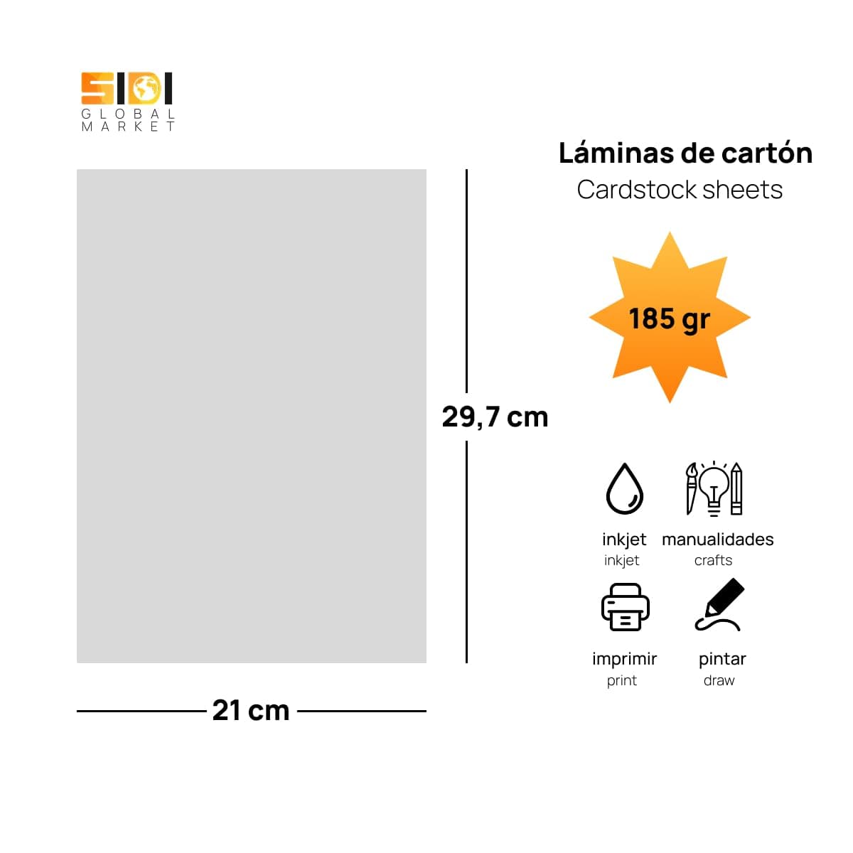 Cartulina A4 Blanca 185 g Papel Cartulina para Manualidades, Scrapbooking, Impresora Inkjet y Láser, Cartulina Gruesa – SIDI (blanco, 25h) — view 2