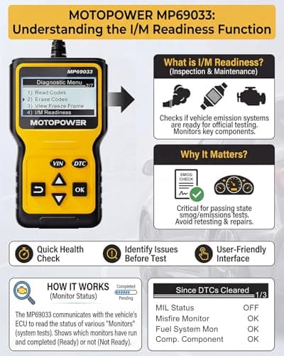 MOTOPOWER MP69033 Car OBD2 Scanner Code Reader Engine Fault Scanner CAN Diagnostic Scan Tool for All OBD II Protocol Cars Since 1996, Yellow — view 4