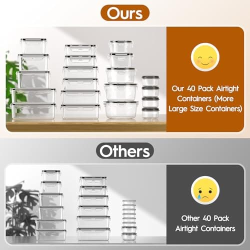 40 PCS Food Storage Containers with Lids Airtight (20 Containers & 20 Lids), Leak proof Meal Prep Container Set for Kitchen Storage, BPA-free, PVC-free Plastic, Microwave/Dishwasher Safe, Labels & Pen — view 3