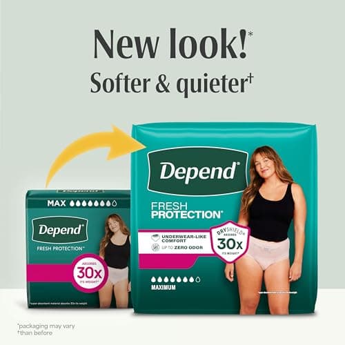 Depend Fresh Protection Adult Diapers, Incontinence Underwear for Women, Disposable, Maximum, Small, Blush, 19 Count, Packaging May Vary