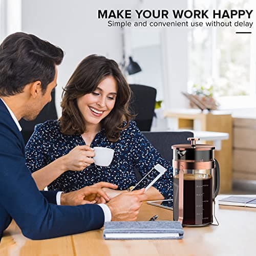 QUQIYSO French Press 34oz, Stainless Steel and Thickened Glass Coffee Maker — view 4