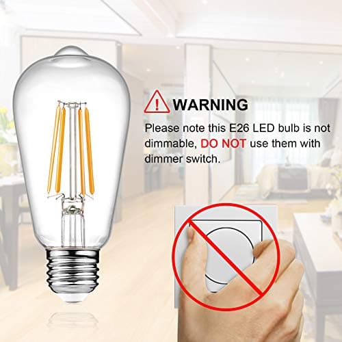 Ascher Vintage LED Edison Bulbs, 6W, Equivalent 60W, Non-Dimmable, High Brightness Warm White 2700K, ST58 Antique LED Filament Bulbs with 80+ CRI, E26 Medium Base, Clear Glass, Pack of 4 — view 2