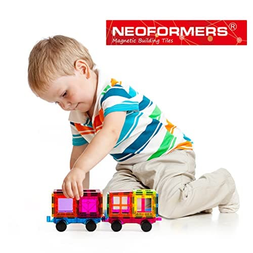 NEOFORMERS Magnetic Tiles Car Set Truck Kit Toy with Stronger Magnets, Educational Magnet Cars with Re-Enforced Hitch and Long Bed for Girls Boys Toddler Ages 3+ (Blue & Purple) — view 3