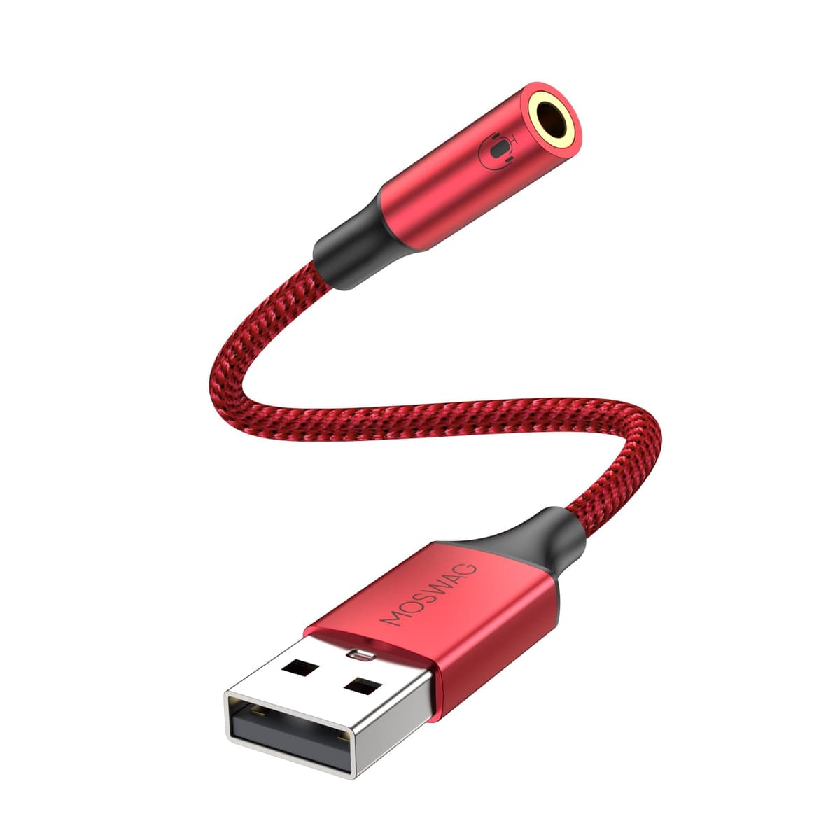 MOSWAG USB to 3.5mm Audio Adapter Built-in DAC External Sound Card Nylon Braided Aluminum Shell for PC Laptop PS5 PS4 Mac Linux Chromebook 1Pack — view 16
