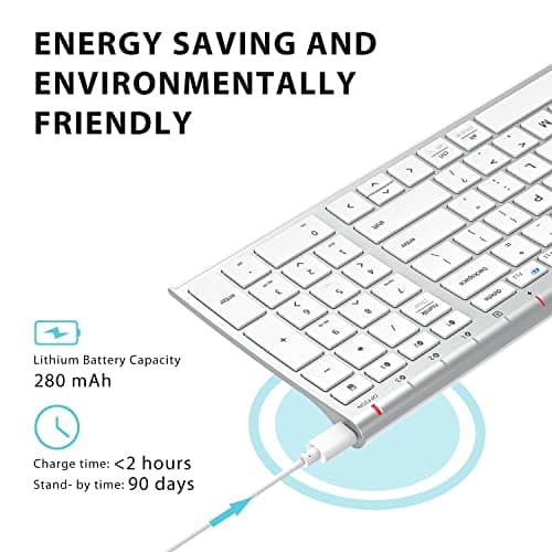 iClever BK10 Bluetooth Keyboard, Universal Bluetooth 5.1 Wireless Keyboard with Number Pad, Ergonomic Design, Multi-Device Compatibility, Stable Connection for Mac, iPad, iPhone, Android, Windows — view 5