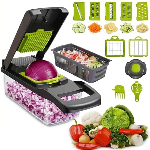 Zelkone 16-in-1 Vegetable Chopper Mandoline Slicer with Container, Food Processor, Food Chopper, Onion Chopper, Veggie Cutter for Salad, Potato Cutter, French Fry Cutter, Kitchen Gadgets & Accessories