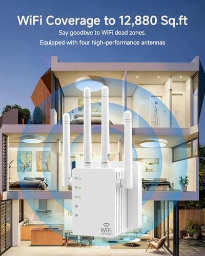 WiFi Extender with 4 Directional Antennas, 1200Mbps Dual Band 5GHz+2.4GHz, WiFi Signal Booster Supports Multiple Devices, Easy Setup for Home Internet Coverage — view 2