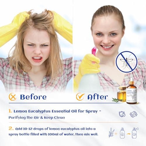 HIQILI Lemon Eucalyptus Essential Oil for Spray, Diffuser & Skin Care