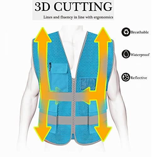 HYCOPROT High Visibility Mesh Safety Reflective Vest with Pockets and Zipper, Meets ANSI/ISEA Standards — view 3