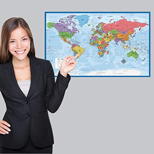 Laminated World Map Poster - Wall Chart Map of Earth - 18" x 29" (Blue) — view 4