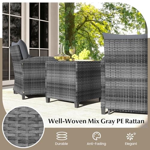 KOTEK 5 Pieces Patio Furniture Set with Ottomans, Wicker Patio Conversation Set with Coffee Table & Cushions, PE Rattan Outdoor Lounge Chairs for Backyard, Porch, Poolside (Mix Grey- Grey) — view 6