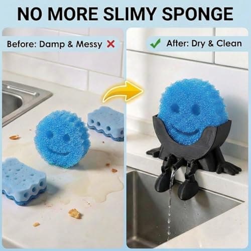 Creative Drainage Sponge Holder: Traceless Glue, 3D Printed Funny Kitchen Sink Holder, Keeps Sponge Dry – for Scrub Daddy (1, Black) — view 3