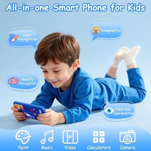 Kids Toys Smart Phone, 3.97" Touchscreen, Dual Camera with Stickers, 220+ Educational Puzzle Games, Toddler Learning Toys with Parental Control, Birthday Gifts for Kids Age 3-12 — view 3
