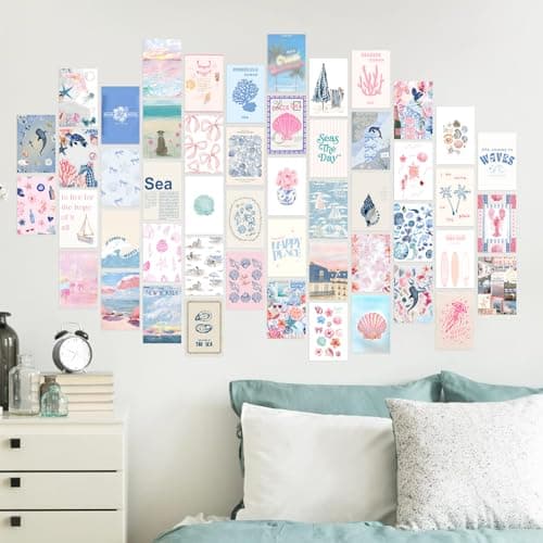 KBKBART Coastal Granddaughter Room Decor, Pink and Blue Wall Collage Kits, 50 Pcs 4x6 Inch Beachy Aesthetic Wall Art Prints Posters, Coastal Cowgirl Room Dorm Wall Decor for Teen Girls — view 5