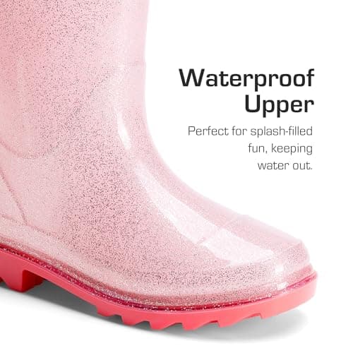 DREAM PAIRS Kids Rain Boots Glitter Boys Girls with Easy-on Handles Sparkly Waterproof Boots Outdoor Playing Rain Boots Toddler Unisex-Child,Size 1 Little Kid,Pink,KKEMRB2501 — view 2
