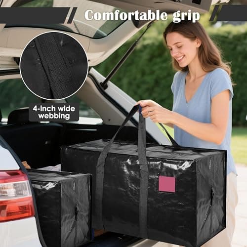 RMOHRO 6 Pack Moving Bags with Full-Open Side Zipper, Extra Large 93L Heavy Duty Waterproof Foldable Storage Totes for College Dorm, Moving & Home Organization Black — view 5