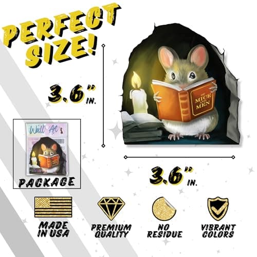 Mouse Reading Book, Wall Decor Sticker Decal, Kids Room, Classroom, Home, Bedroom, Bookcase, Book Lover, of Mice and Men, Children, Adorable, (Mouse Reading Book) — view 3