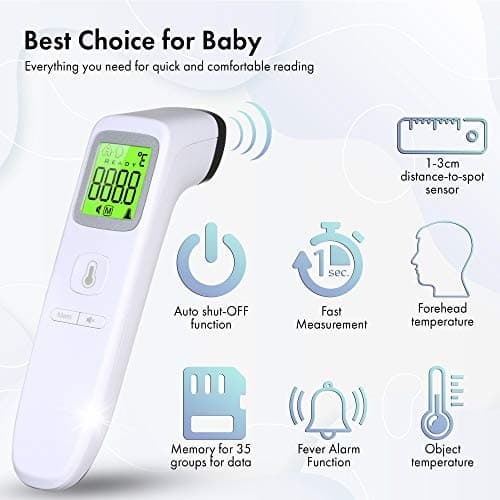 Digital Forehead Thermometer Non-Touch for Adults, Children, Baby, IR Sensors for Fast and Accurate Readings to Detect Fever and High Temperature, 3 Color LCD Screen, Records 35 Memory, Silent Mode — view 5