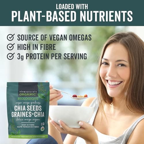 Viva Naturals Organic Chia Seeds, 2 lb – Plant-Based Omega-3s & 6s and Vegan Protein, Non-GMO, Black Chia Seeds Organic, Graine de Chia – Perfect for Smoothies, Salads, and Chia Seed Pudding — view 2