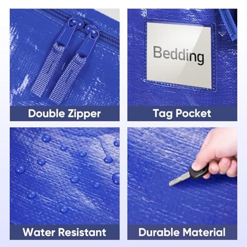 TICONN 2 Pack Extra Large Moving Bags Heavy Duty with Zippers & Carrying Handles, Durable Storage Bags Moving Boxes for Closet Organizers and Storage (2 Pack, Blue) — view 7