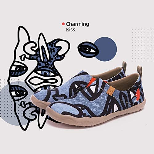UIN Men's Walking Travel Shoes Slip On Canvas Casual Loafers Lightweight Comfort Art Painted Fashion Sneaker Charming Kiss (10) — view 3