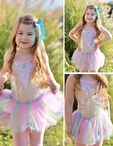 Zaclotre Girls Sequin Leotard Sparkly Strap Ballet Skirted Leotards Tutu Dress Ballerina Outfit Dance Costume Rainbow Size 4-5T — view 8