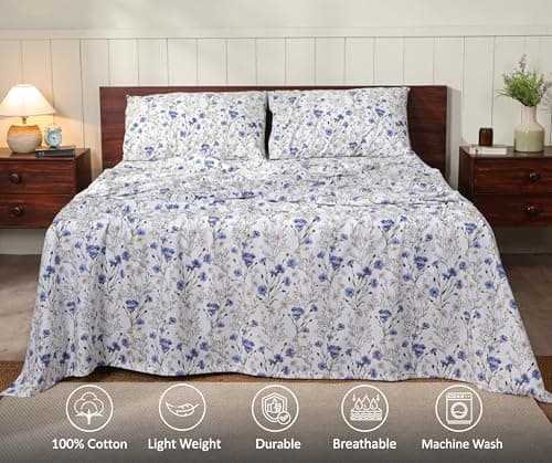 RUVANTI 100% Cotton Percale Sheets Queen Size, Sweet Pea — view 2