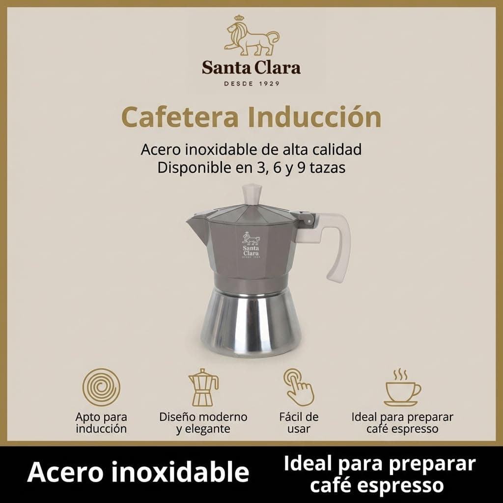 INDE SANTA CLARA | Cafetera Italiana Moka Nordkitch 3 Tazas 150 ml, Cuerpo de Aluminio y Base de Acero Inoxidable, Apta para Inducción y Todo Tipo de Fuegos, Asa Soft Touch — view 4