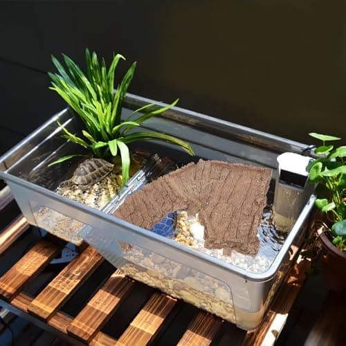 WATIIFUFU Resin Turtle Basking Platform with Wood Stake, Reptile Tank Climbing Stand and Aquarium Decoration — view 4