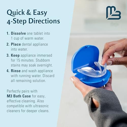 Retainer Cleanser Tablets Invisalign Cleaner, Removes Odors Discoloration Stains and Plaque 4 Month Supply Denture Cleansers Retainers Mouth Guards Denture Bath Mint by M3 — view 8