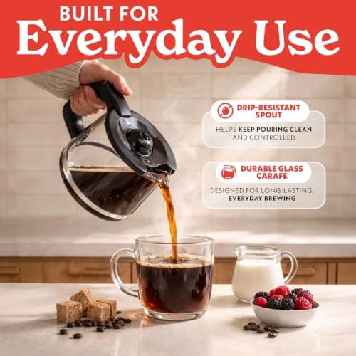 Gourmia 12 Cup One-Touch Coffee Maker – Pause and Serve with Automatic Keep Warm, Easy View Water Window, Compact Design, Stainless Steel Accents, Black — view 4
