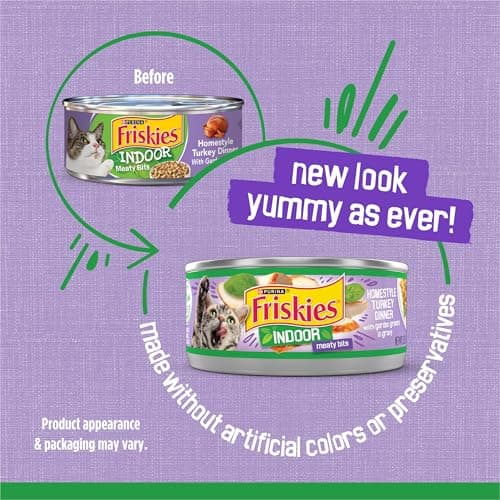 Friskies Wet Cat Food, Indoor, Homestyle Turkey Dinner, 5.5-Ounce Can, Pack of 24