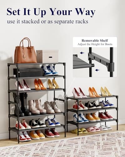 Kitsure Shoe Rack - Non-Woven Shoe Rack Shelf, Shoe Organizer for Closet, Entryway, Garage & Corridor, Stackable Shelves, 70 x 30 x 47cm, Black — view 6