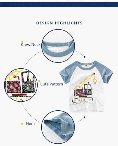 Winzik Boys Shirt Toddler Shirts Kids Boys’ Short Sleeve 3-Pack Crewneck Excavator T-Shirt Summer Clothes 18M-8Y(3-4T, Car Truck Crane) — view 4