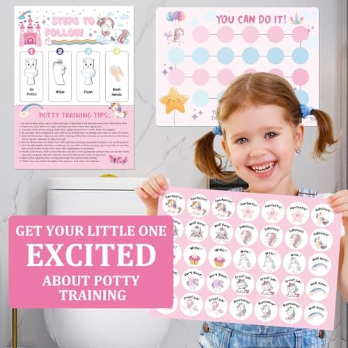 Unicorn Potty Training Chart for Toddler Girls - Potty Training Sticker Chart for Girls Potty with Sticker, Sticker Chart for Kids Potty Training Reward Chart, Kids Reward Chart — view 2
