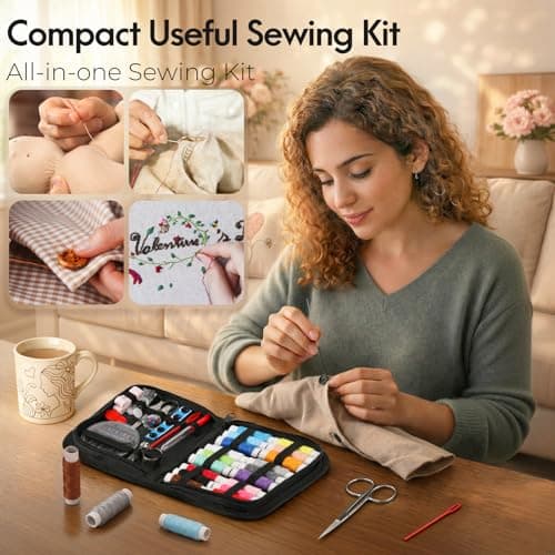 Coquimbo Sewing Kit for Adults College Dorm Essentials, Portable Sewing Supplies Accessories Contains Thread, Needles, Scissors, Gifts for Mom Grandma Women Wife Teen Girls Beginner Traveler (Black) — view 2